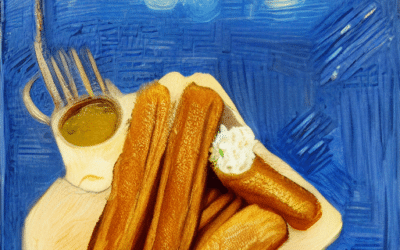 La imagen debe representar cálculos energéticos de calorías en churros