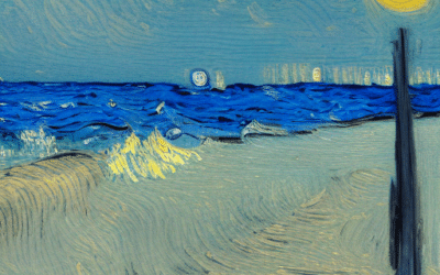 La imagen debe representar una escena de playa con altavoces que muestran niveles de volumen más bajos debido a leyes y ordenanzas municipales
